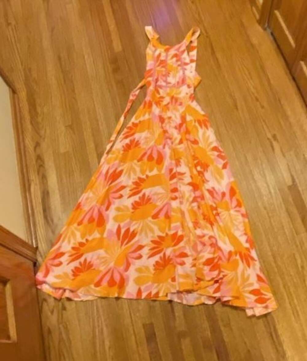 Abel The Label Floral Maxi Dress Size S Orange Pink Halter